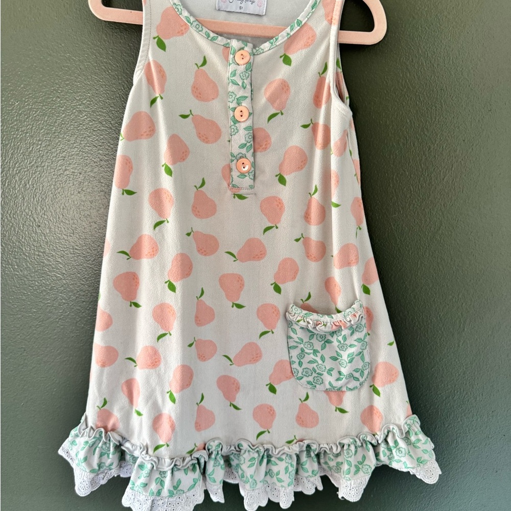 Sweet honey Girls Peach Print Ruffle Pajama Nightgown - Mint Trim